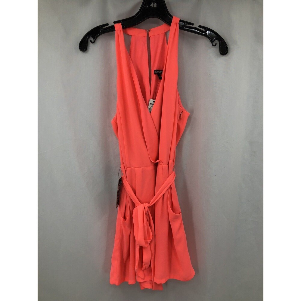 Express Tamale Coral Belted Tie Side Zip Sleeveless Romper Shorts Sz 4 NWT